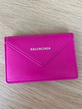 Balenciaga Papier Bifold Card Holder Wallet Hot Pink Leather
